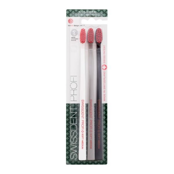 Swissdent Profi Colours Trio Toothbrush White, Grey, Black